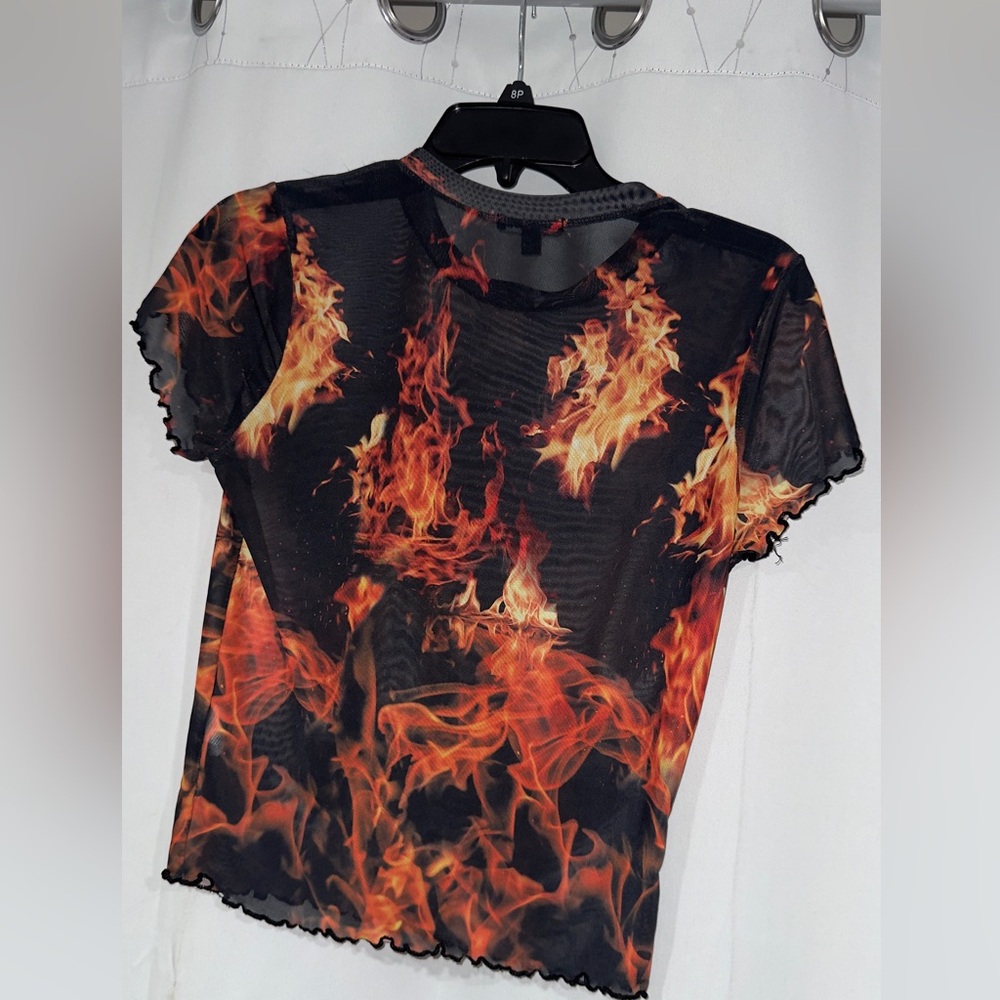 Fashion Nova Fiery Mesh Short Sleeve Top
